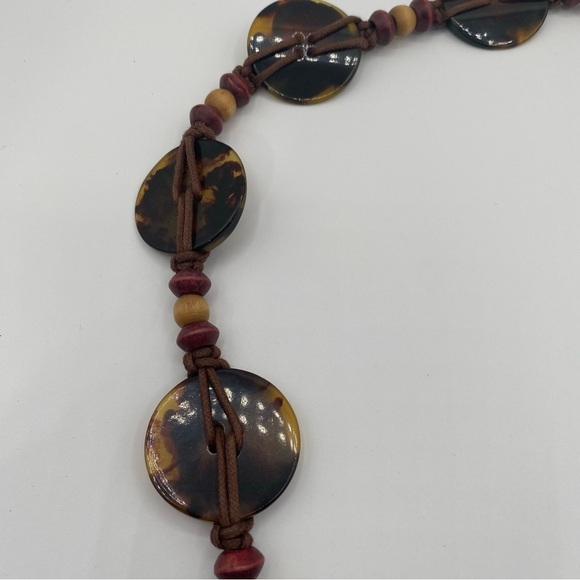 Boho Tortoise & Wood Bead Corded Tie Belt 39” at smallest, unbranded - Picture 5 of 7